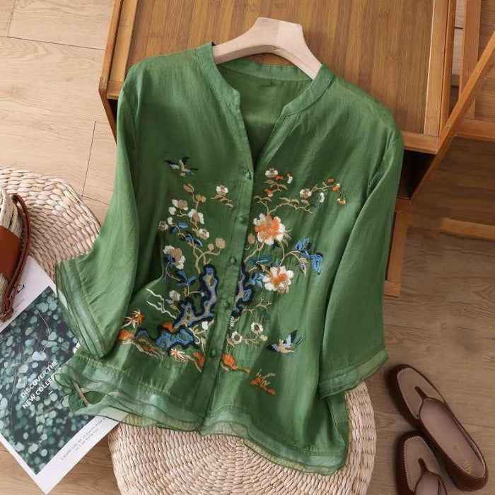 Artistic Cotton And Linen Top For Women Summer